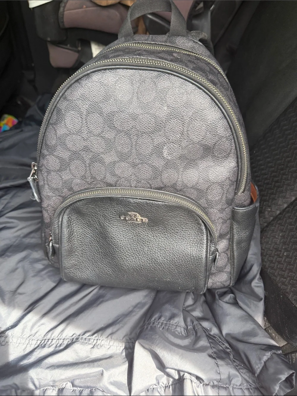 Coach Black Signature Mini Backpack with Charcoal Accents